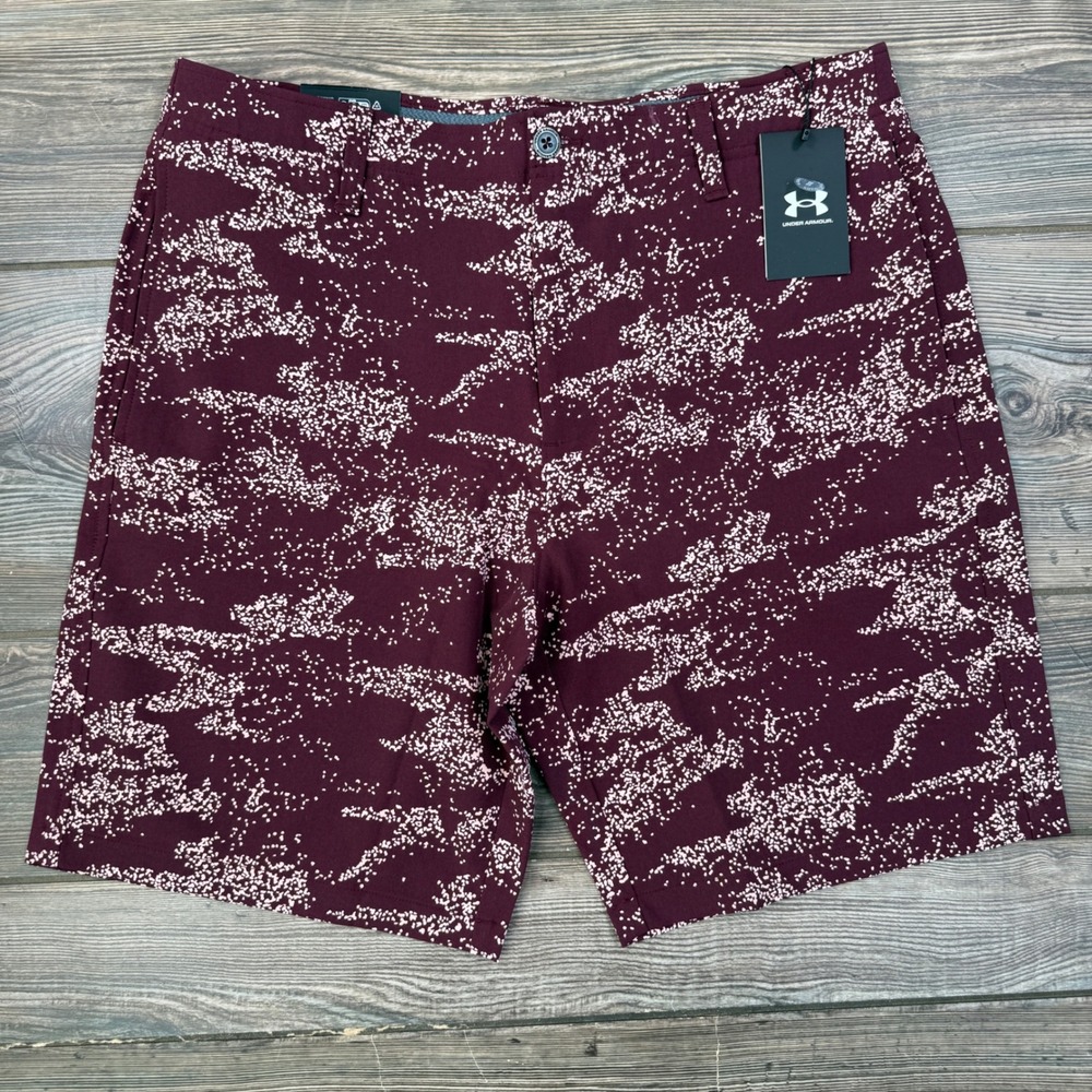 Under Armour Mens Golf Printed Shorts Size 36 9" Maroon Camo 1377303-600 NWT - Picture 1 of 7